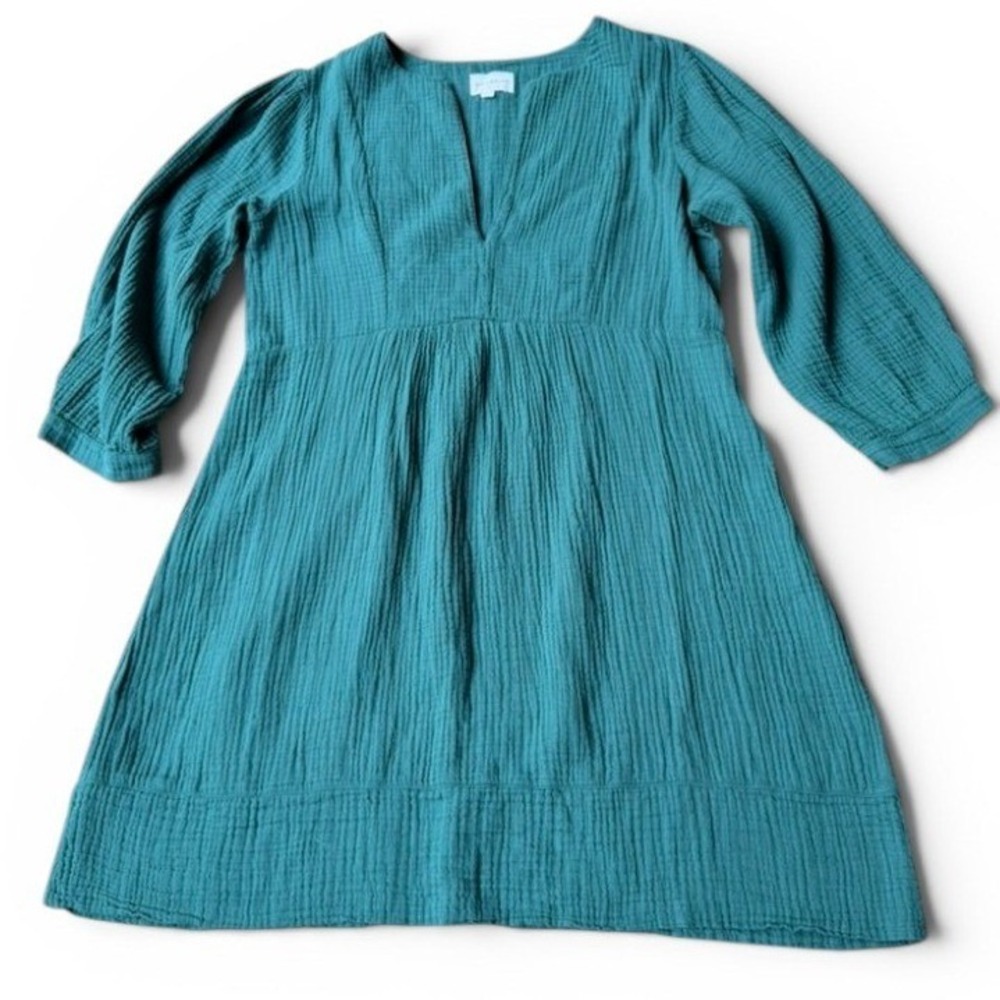 HONORINE Dress Womens L Teal 100% Cotton Gauze Lightweight Boho Chic Coastal